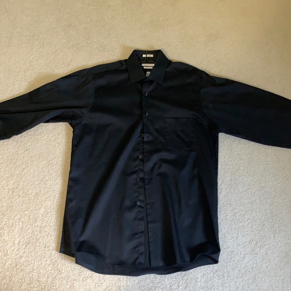 Van Heiden Regular Fit 16 - 34/35 Black Satin Button Up